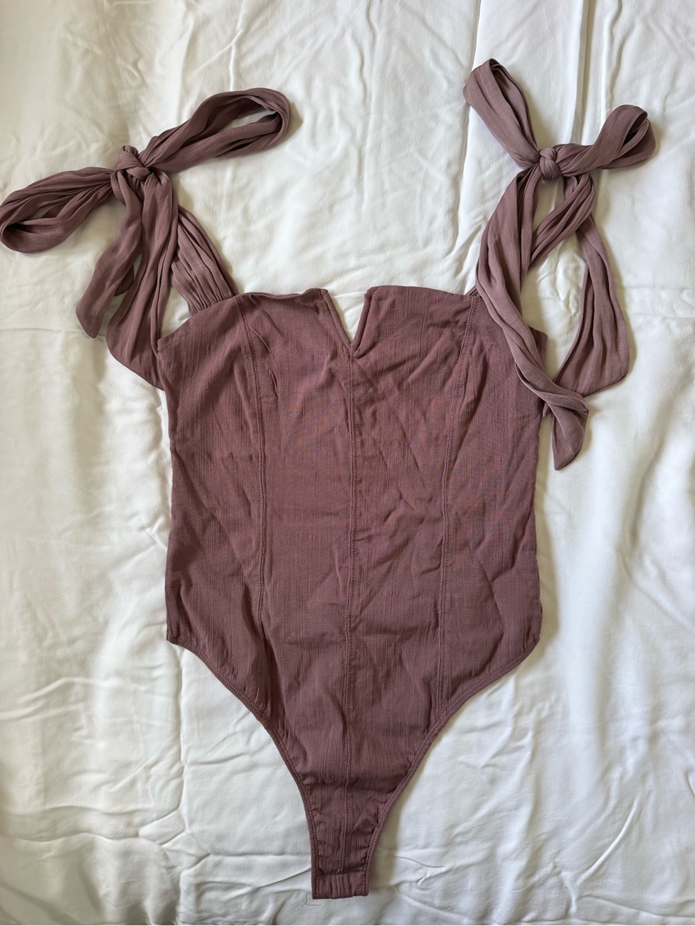 Intimately by Free People Tie-Shoulder Mauve Bodysuit